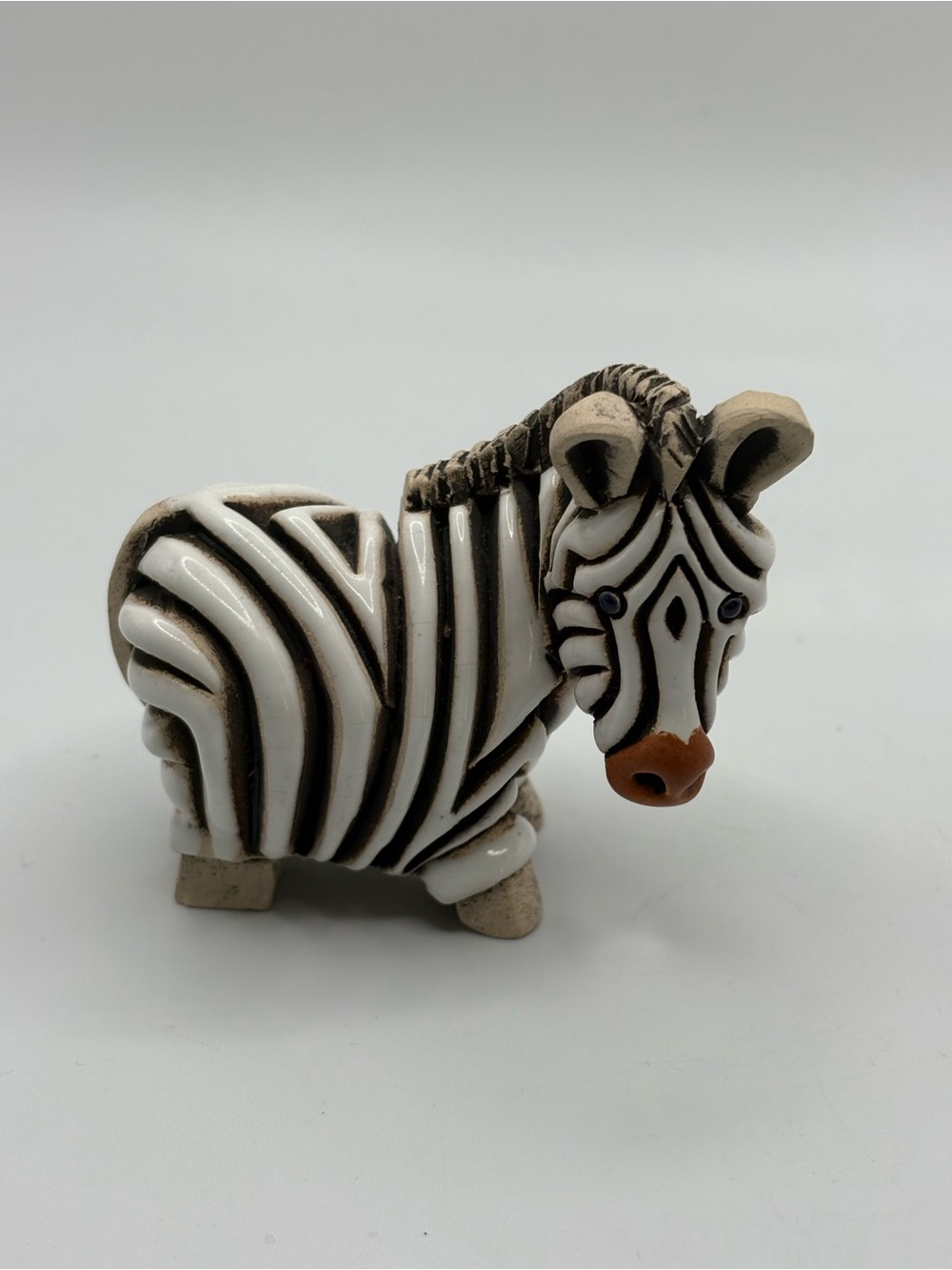VTG Artesania Rinconada #48  Zebra Clay Figurine Uruguay Signed 2.75” Retired